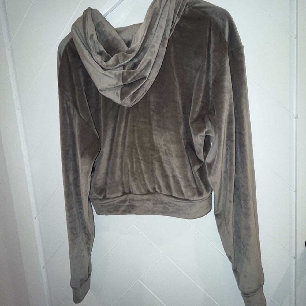 Skims velour hooded hoodie jacket cropped gunmetal grey sz. Large - Picture 2 of 7